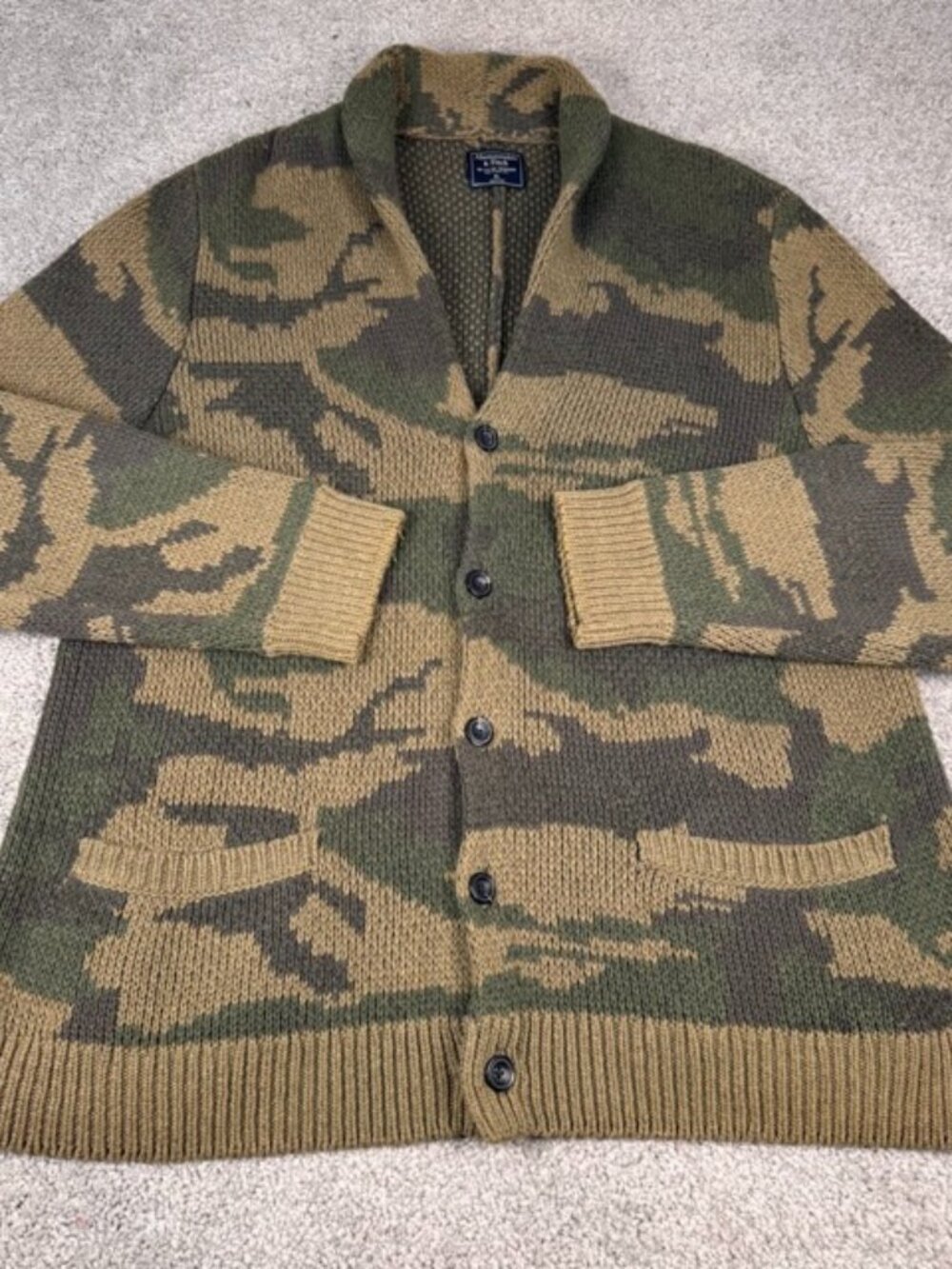 Abercrombie And Fitch Men's Camo Cotton Knit Sweater Cardigan Pockets Size XL